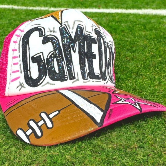 Handpainted Mesh Back Trucker Hat - Score Big with Style! ? Baseball or Football main image 9